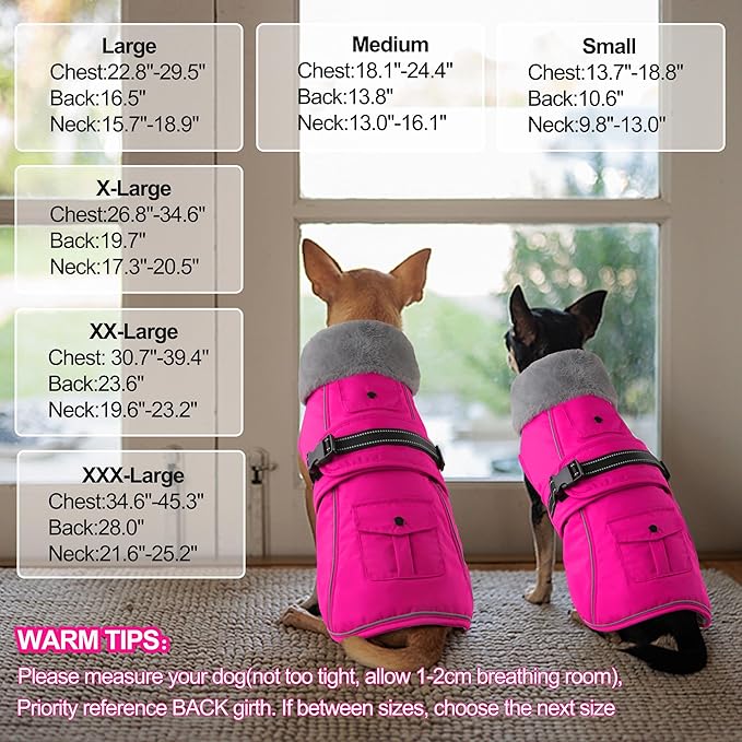 Dogcheer Dog Coat with Pocket, Waterproof Dog Jacket with Adjustable Buckle, Reflective Puppy Winter Coat Warm Turtleneck Fleece SnowJacket for Small Medium Large Dogs - Pink S
