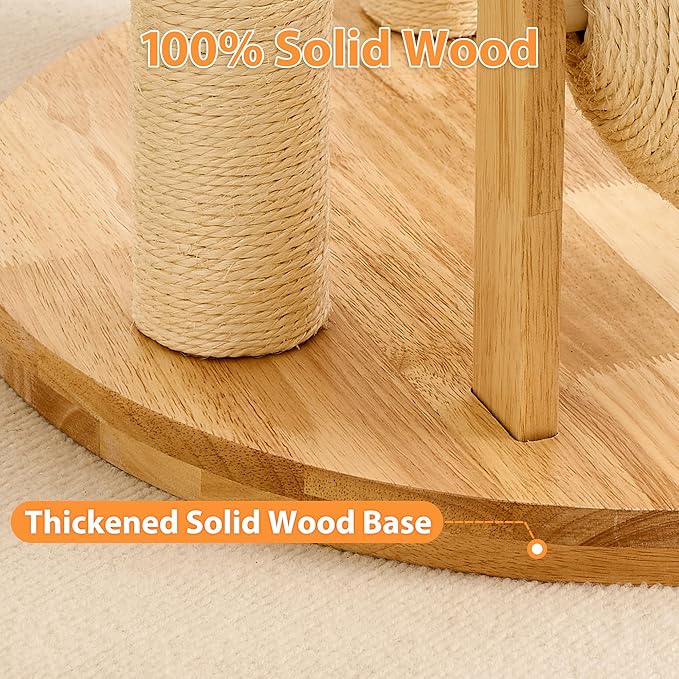 Modern Cat Tree Tower for Large Cat with Scratching Post for Indoor, 46 inch Multi-Level Solid Wood Cat Tower with Handwoven Beds, Scratching Boards, Scratcher Ball, Dangling Balls