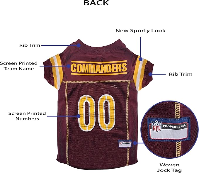 Washington Commanders Dog Jersey - Large, Licensed Football Jersey Costume for Dogs