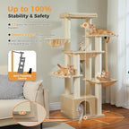 Large Cat Tree-67in Tall Cat Tower for Indoor Cats Large Adult with 13 Thick Sisal Scratching Posts (φ4.3in), Multi- Level Cat Condo, Super Big Perch & Hammocks for Maine Coon 20 lbs -Beige