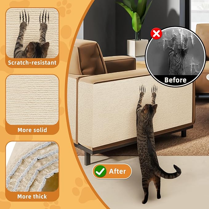 2pack Cat Scratch Couch Furniture and Wall Protector | Adhesive Cat Scratch Pad for Covering Cat Tower, DIY Climbing Cat Scratcher Couch Protector from Cat Claws Scratching (Off-White)