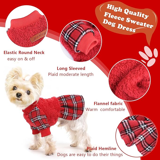 Dog Sweater Dog Winter Clothes for Small Dogs Boy Girl Fall Puppy Dress Warm Fleece Chihuahua Yorkie Teacup Doggie Sweaters Dresses Doggy Sweater for Small Dogs Girl Cat Outfits, Red, XS