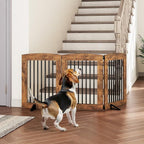 HOOBRO Indoor Dog Gate with Support Feet, Freestanding Pet Gate for Doorway, Stairs, 31.5 Inch 3 Panels, Folding Dog Fence, 360° Hinge for Easy Access, Sturdy Iron Pipe, Rustic Brown BF06PP03