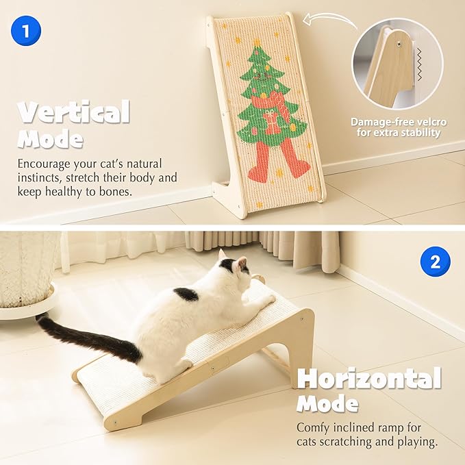 PETKARAY L Shape Cat Scratcher, Sisal Kitty Scratching Ramp, Vertical Scratch Pad for Indoor Cats, 25.2" Furniture Protector with Catnip, Festive Edition
