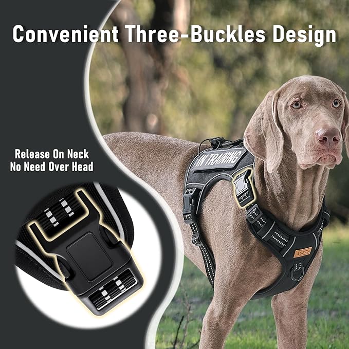 Tactical Dog Harness for Large Dogs, for Golden Retriever, Labrador, German Shepherd etc, No Pull Reflective No Choke Adjustable and Padded Pet Vest Harness, Black, L