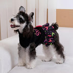 CuteBone Halloween Dog Sweater Dress Spooky Embroidery Turtleneck Puppy Sweater with Bowtie Harness Hole Pullover Winter Dress for Medium Dogs