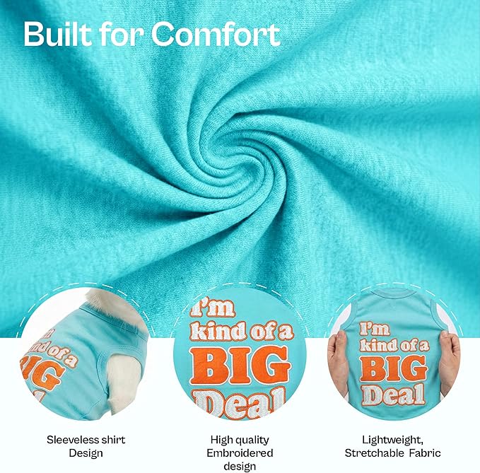 Parisian Pet Dog Shirt – 100% Cotton Shirts for Small Dogs – Sleeveless Big Deal Pet Vest – Lightweight and Breathable Dogs Apparel – Cute Summer Dog Clothes - Stretchy T Shirts for Pets