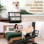 Dog Ramp for Bed with Safety Rails for High Beds up to 37" – Extra Wide 19.5" Adjustable Dog Bed Ramp for Large Dogs up to 200 lbs – Solid Birchwood, Non-Slip Rubber Surface, Foldable Design – Black