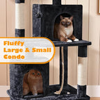 Yaheetech Cat Tree, 70.5in Climbing Tower for Indoor Cats, Multi-Level Kitten Condo with Scratching Post, Pet Activity Center w/Plush Perches & Hammock & Dangling Ball, Black