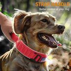 HYDEME Tactical Dog Collar, Alpine Loop Adjustable Military Training Nylon Dog Collars with Handle and Reflective for Small Medium Large Dogs, with Airtags Protective Case & Patches.(L,Red)