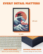Decorative Wall Art Cat Scratcher for Vertical Scratching, 14"x20" Framed Sisal Scratch Pad Mat with Renter-Friendly No-Drill Wall Mounted Setup, Durable Alternative to Cardboard (The Cat Wave)