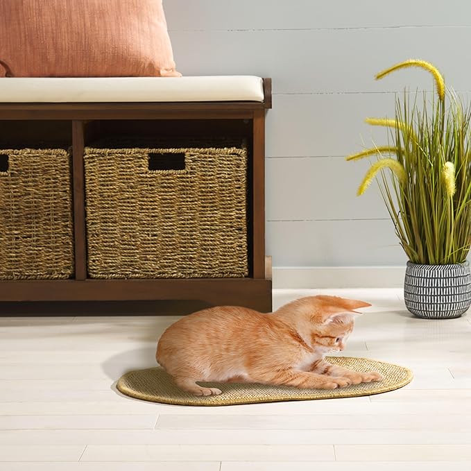 SAFAVIEH Cat Scratch Mat Pad Collection, 12" x 20" Oval, Brown, Sisal & Jute Boucle Weave, Velcro & Slip Resistant Backing