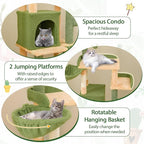 Tangkula Cactus Cat Tree, 63 Inch Multi-Level Tall Cat Tower with Sisal Scratching Posts & Board, Condo, Padded Perch, Hanging Toys, Basket Bed, Platforms, Green Cute Cat Tree for Indoor Cats