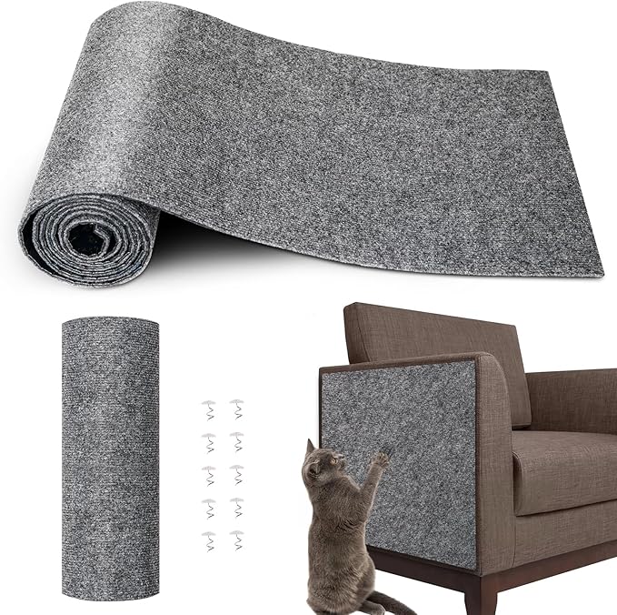 Cat Scratch Mat - 78.74"x15.74" Self-Adhesive Anti Scratching Pad for Couch, Trimmable DIY Cat Sofa Furniture Wall Cat Tower Protector, Replacement Pads for Pet Couch Protector from Claws Light Gray