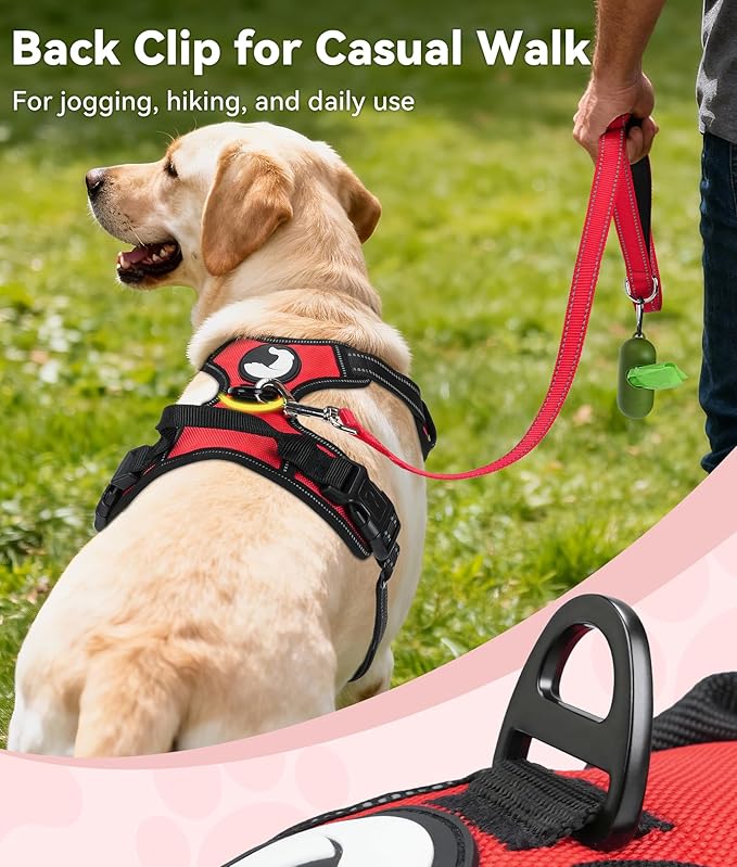 Joytale No Pull Dog Harness for Extra Large Dogs, Reflective Pet Vest with Front Clip, Adjustable Soft Padded Harnesses with Easy Control Handle for Training and Walking, Red, XL