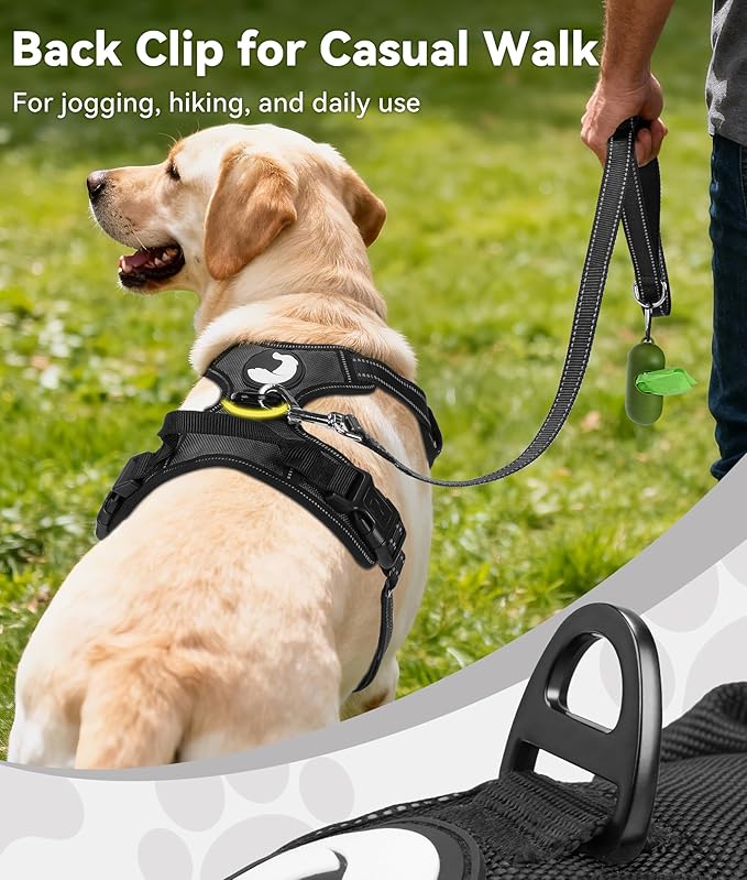 Joytale No Pull Dog Harness for Large Dogs, Reflective Pet Vest with Front Clip, Adjustable Soft Padded Harnesses with Easy Control Handle for Training and Walking, Black, L