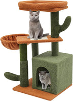 Cat Tree, 30.3in Cat Scratching Climbing Frame, Cactus-Shaped Cat Tree, Double Condos, Scratching Posts, Floor Mount, Soft Surface for Families, Pet Stores, Cat Houses,