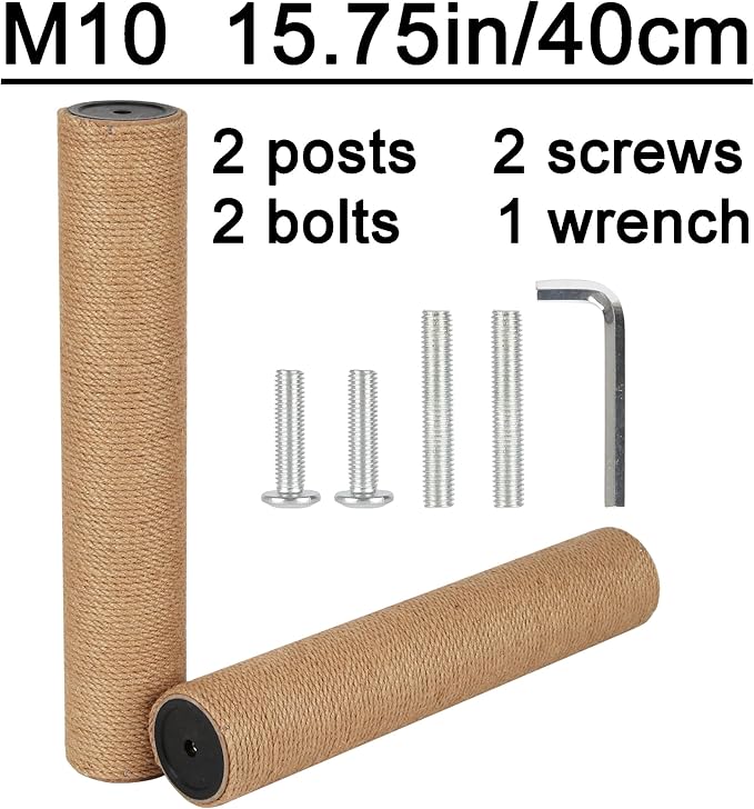 7.4cm 2.91in Diameter Cat Tree Scratching Post Replacement Jute Pole Parts for Cat Tower (15.75in/40cm, M10*2poles)