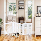 Freestanding Pet Dog Gate 24 Inch Foldable Dog Fence Indoor 3 Panel Extra Wide Wooden Door for Stairs Hallways Doorways
