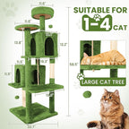 58.5inch Large Cat Tree Tower Condo for Indoor Cats, Soft Plush Multi-Level Climbing Tree Cat House with Cat Cave, Scratching Post, More Entrance/Exit, Sisal Rope, Green