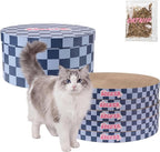 CSR1012H Kate 12 Inch Cardboard Cat Scratcher Pads with Box & Catnip, Reversible Heavy-Duty Scratch Boards for Cats, Furniture Protection, Modern Checker Pattern, Navy/Blue, 5-Pack