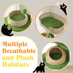 SHA CERLIN 57-Inch Cat Tree Tower for Indoor Cats, Multi-Level Cat Condo with 3 Rattan Woven Beds, Plush Platforms, Sisal Scratching Posts & Interactive Toys - Green Cat Furniture