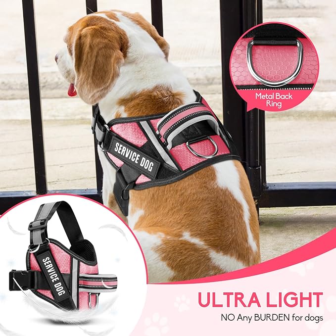 Service Dog Vest Harness and Leash Set, Animire in Training Dog Harness with 10 Dog Patches, Reflective Dog Leash with Soft Padded Handle for Small, Medium, Large, and Extra-Large Dogs (Rosy,S)