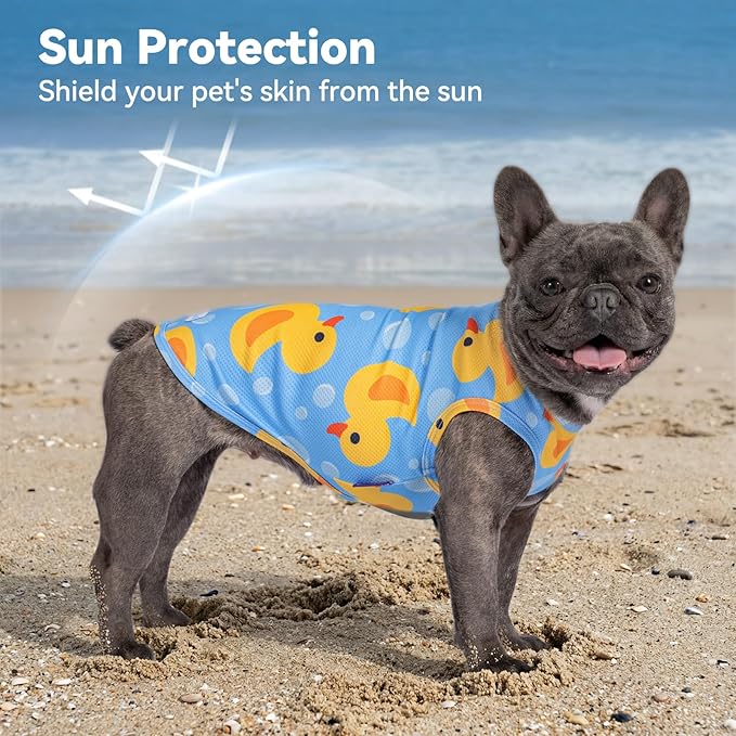 cyeollo 2 Pack Dog Cooling Shirt, Lightweight Sun Protection Sleeveless Dog Vest, Breathable Summer Clothes for Small Dogs Boy & Girl, Soft Pet Tshirts, Yellow Duck L