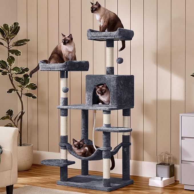 Topeakmart 59 inches Cat Tree Cat Tower Stand House Condo with Big Hammock Scratching Post Kitty Pet Play House