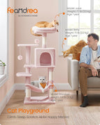 Feandrea Cat Tree, 44.1-Inch Cat Tower, Plush Multi-Level Condo with 4 Scratching Posts, 2 Perches, Hammock, Cave, Jelly Pink UPCT261P01