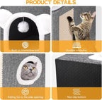 Cat Beds for Indoor Cats, Large Cat House Foldable Cat Cave with Scratch Pad and Hanging Fluffy Ball, Reversible Cushion Hideaway for Pet Cats, 16.5x16.5x13.2 inches, Dark Grey
