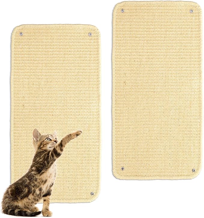 Huakaile Sisal Cat Scratch Pad for Indoor Cats, 19.6" x 9.8" Mountable Cat Wall Scratcher Carpet, Perforated Cat Scratch Furniture Protector for Couch Corner Door Sofa Climbing Hanging (2 Pack)