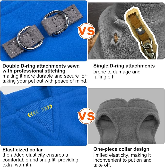 BEAUTYZOO XS Dog Sweaters, Soft Fleece Vest Pullover Dog Jacket with D-Ring Leash Attachment, Warm Winter Dog Clothes Cold Weather Doggy Chihuahua Sweater for Small Dogs Cats Boy or Girl, Blue XSmall