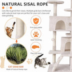 Cat Tree for Indoor Cats, Multi-Level Cat Tower with Scratching Posts & Cozy Condo, Space Saving Cat Activity Center, Durable Pet Play House (54in,Beige)