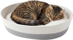 Kitty City Woven Cat Bed with Removable Washable Cushion, Cozy Braided Rope Indoor Cat Bed with Natural Catnip, Warm Round Cat Bed for Small to Medium Cats, 14” x 19" - White/Grey