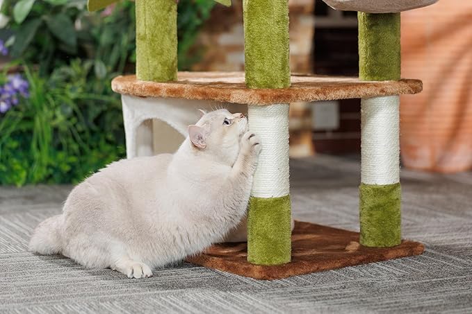 HYABi 62.7 Inch Tall Flower Cat Tree Tower Condo Climbing for Indoor Cats Multi Level with Sisal Scratching Post Hammocks Pet House Play Home Furniture Platform