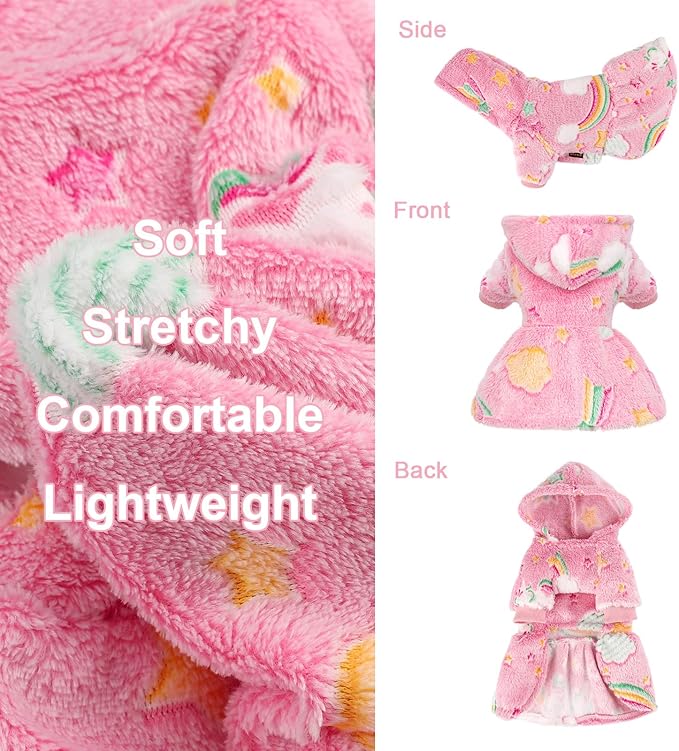 Dog Sweater Fleece Dog Hoodie Winter Puppy Clothes for Small Dogs Boy Girl Pet Hoodies Cold Weather Doggie Coats Fall Doggy Sweatshirt for Chihuahua Yorkie Cat Sweater Costume, Pink Rainbow, XS