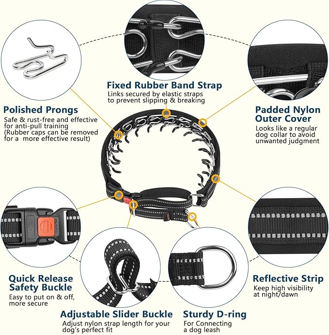 Crazy Felix No Pull Martingale Collar for Large Medium Small Dog Pitbull German Shepherd Doberman, Dog Collar Anti Pull with Buckle for Training Walking (Black, M/L-Neck 15-17", 1" Wide)