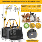 PAWZIDEA Expandable Pet Carrier Airline Approved, 18"×11"×11" Small Dog Carriers, Collapsible Top-Load Cat Carrier for 2 Cats Under Seat, Soft-Sided Puppy & Animal Travel Bag, ID Card, Up to 15lbs