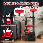 Gothic Cat Tree with Coffin Bed, 53" Large Tall Cat Tower for Indoor Cats with Top Perch, Spacious Cat Condos, Spider Hanging Balls,Comfy Hammock, Scratching Post and Ladder, Black Halloween