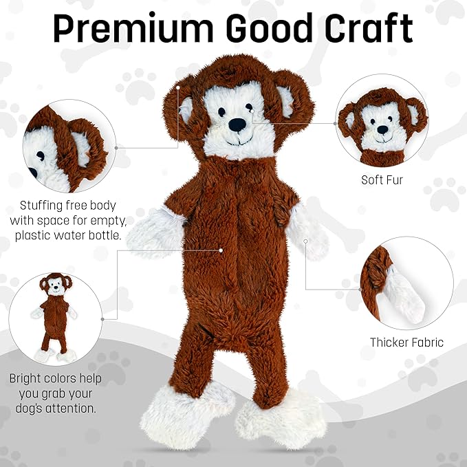 FGA MARKETPLACE Monkey-Grey Rabbit Flat NO Stuffing NO Squeak Plush Dog Toy, Funny Style Will Entertain Your Pet for Hours, Recommended for Small and Medium Dog 21 INCH Long