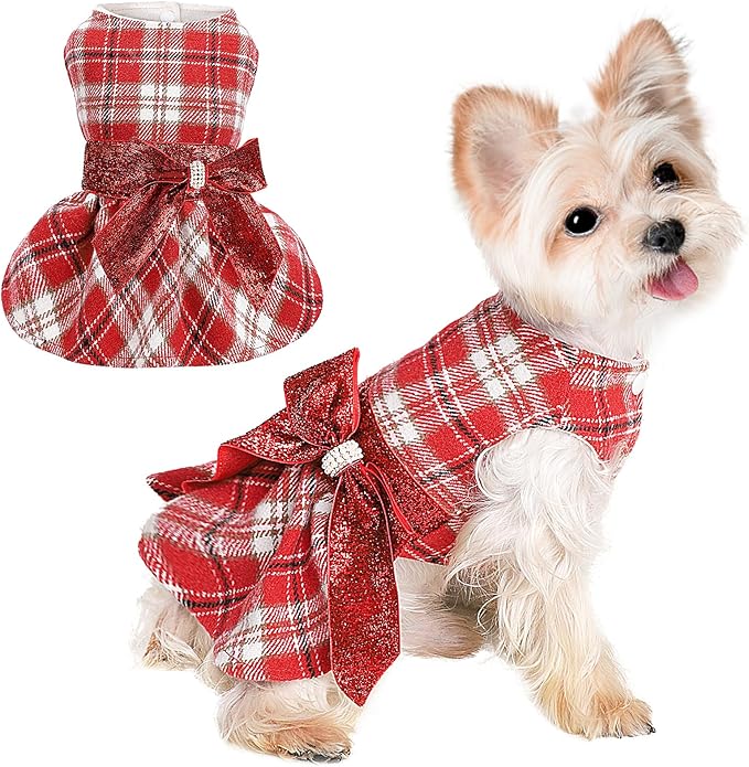 Dog Sweaters Dog Clothes for Small Dogs Boy Girl Fall Puppy Dress Warm Fleece Chihuahua Yorkie Teacup Doggie Sweaters Dresses Doggy Sweater for Small Dogs Girl Cat Outfit (Red, Small)