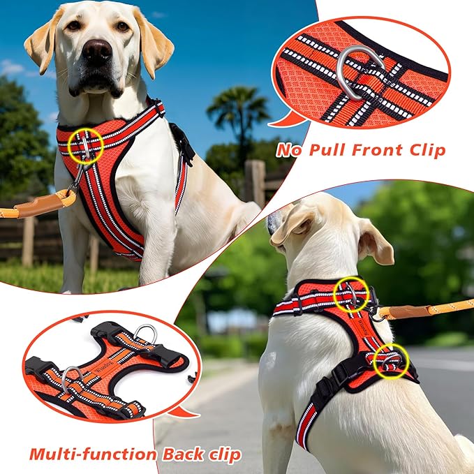 Wisedog Reflective No Pull Dog Harness - Adjustable Lightweight Pet Vest with 3 Fast-Release Buckles for Dogs Walking, Running and Training(S, Orange)