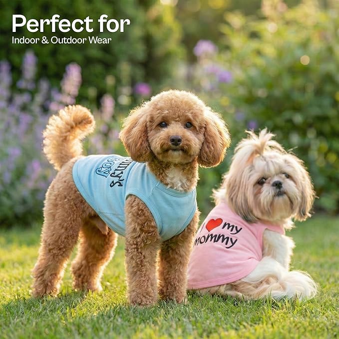 Parisian Pet 2 Pack Dog Shirts – 100% Cotton Shirts for Large Dogs Boys – Sleeveless Mommy’s Love Dog Clothes – Breathable and Lightweight Pet Apparel - Stretchy Summer T Shirts for Dogs
