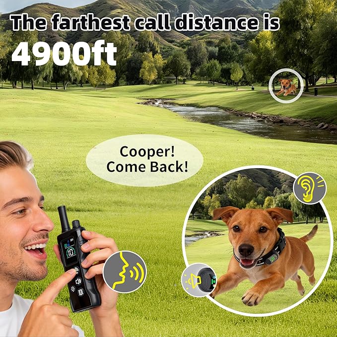 Dog Training Collar -4900Ft Dog Training Collar with Remote,IP67 Waterproof Electric Collar with 4 Training Modes,Support Remote Voice Call Function,Rchargeable E-Collarfor All Dog Sizes (Black)
