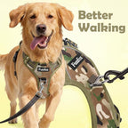 Funfox Dog Harness No Pull, Adjustable Pet Vest Harness, Super Soft Material with Vertical Handle Easy Control, Reflective Night Walking, 2 Leash Clips for XLarge Dogs, Camo Green, XL