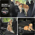 Pawaboo Dog Seat Belt Harness for Car, Dog Car Harness Seatbelt with Double Clips, Adjustable Breathable Pet Vest & Dogs Safety Tether with Elastic Bungee for Small Medium Large Pet, L, Green + Black