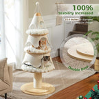 Modern Cat Tree-51.2" Cat Christmas Tree w/Thick Scratch Post(φ5.4in), Wood Cat Tower w/ 3 Condos-Heavy Duty Furniture w/Metal Frame & Replaceable Mat for Indoor Kittens, White