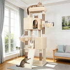 Globlazer Sturdy Cat Tree, 69-inch Large Cat Tower for Indoor Adult Cats 20 lbs Heavy Duty Cat Tree for Big Cats with Large Platform, 6 Scratching Post,Sisal Scratching Board, S69B, Beige