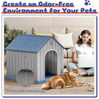 Bifanuo Dog House Outdoor Indoor, Plastic Small Dog House-Weatherproof Design with Air Vents & Elevated Floor for Small to Medium Dogs, Easy Clean and Assemble (Blue)